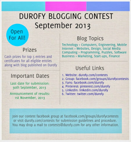 All-India Blogging Contest By Durofy – September 2013